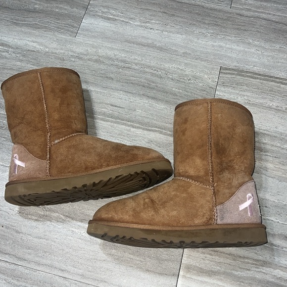 Limited Edition Pink Ribbon Breast Cancer UGG boot Classic Short Chestnut - Picture 6 of 8